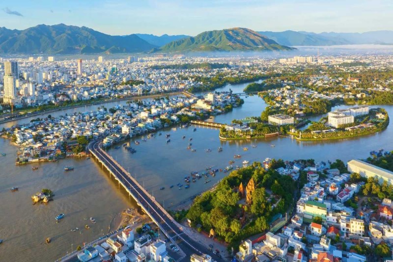 Ancient Cham Towers Near Cai River Nha Trang Historic Cham towers overlooking Cai River Nha Trang, adding cultural richness to swimming trips