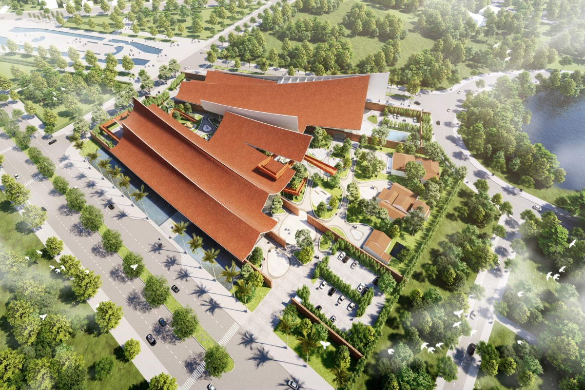 Aerial view of Long An Museum in Vietnam